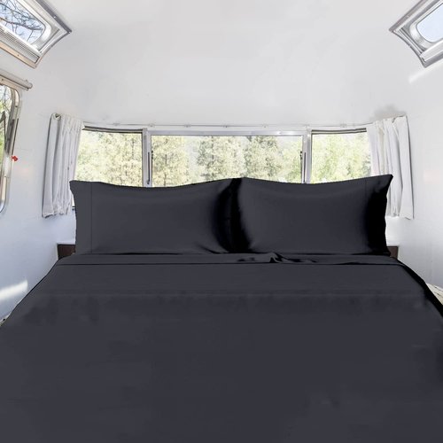 RV King Giza Cotton Bed Sheet Set - Camper Sheets for Travel Trailers - 4 Pieces, 10"-15" Deep - RV King: 72"X80" (Grey Dark)