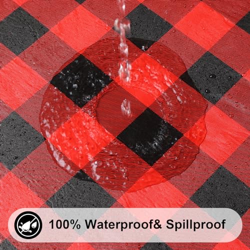 Smiry 72x36 inch Fitted Vinyl Tablecloth with Flannel Backing, Red & Black Gingham