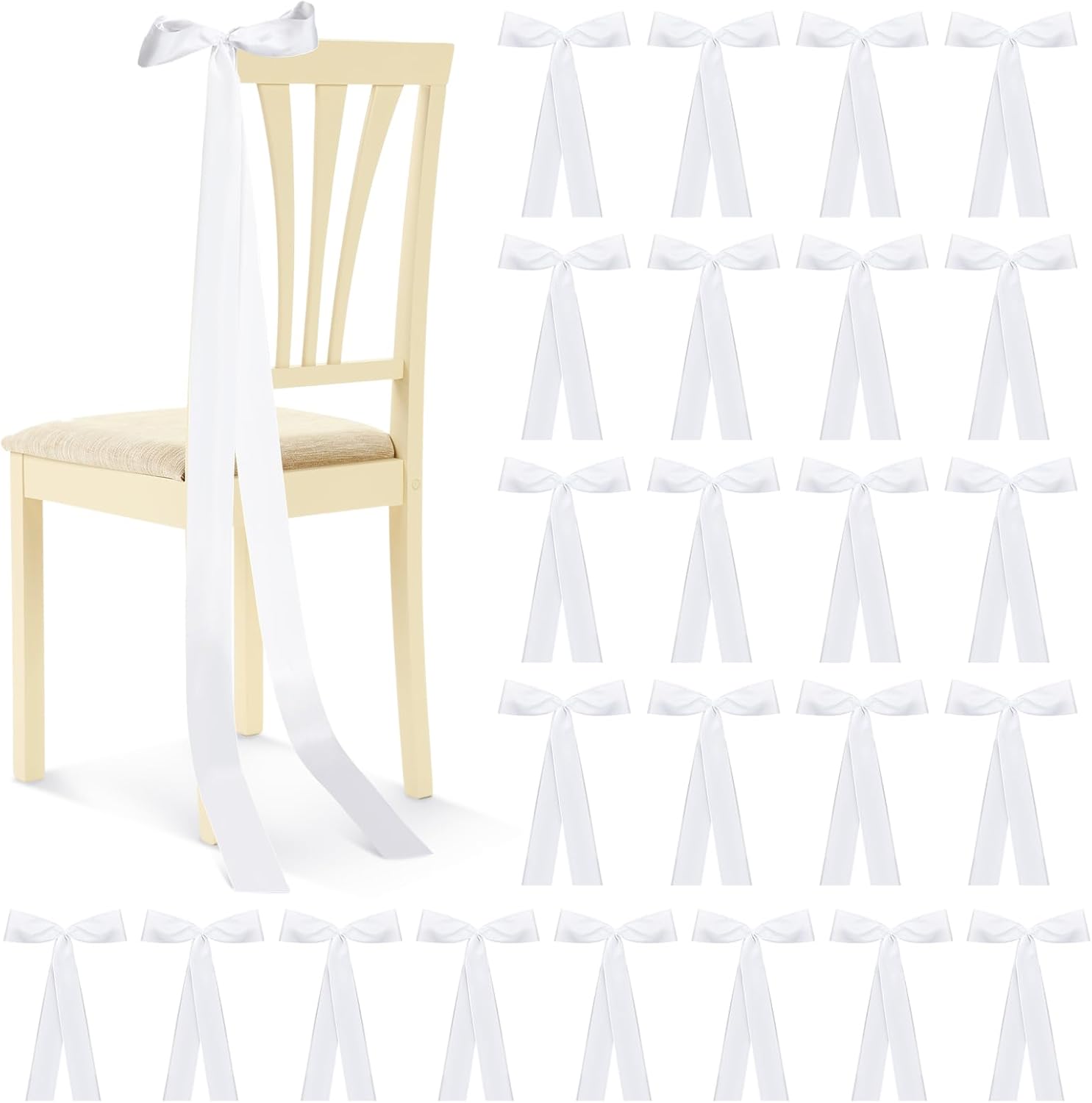 Rtteri 24 Pcs Satin Chair Bows - Elegant White Sashes for Weddings, Parties & Events
