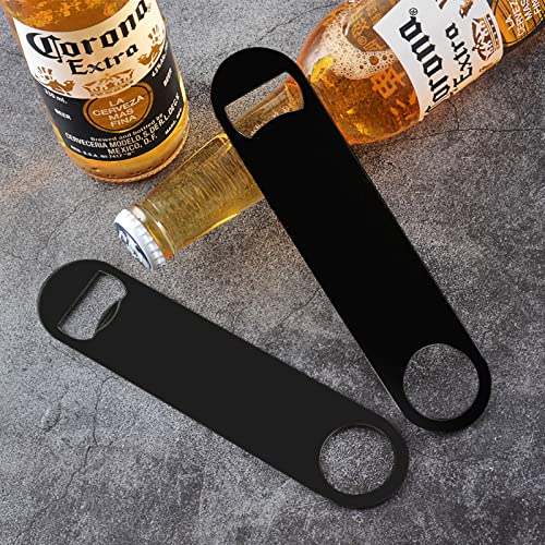 KTOJOY 7-Inch Stainless Steel Flat Bottle Openers - Pack of 4, Black, for Bar & Kitchen