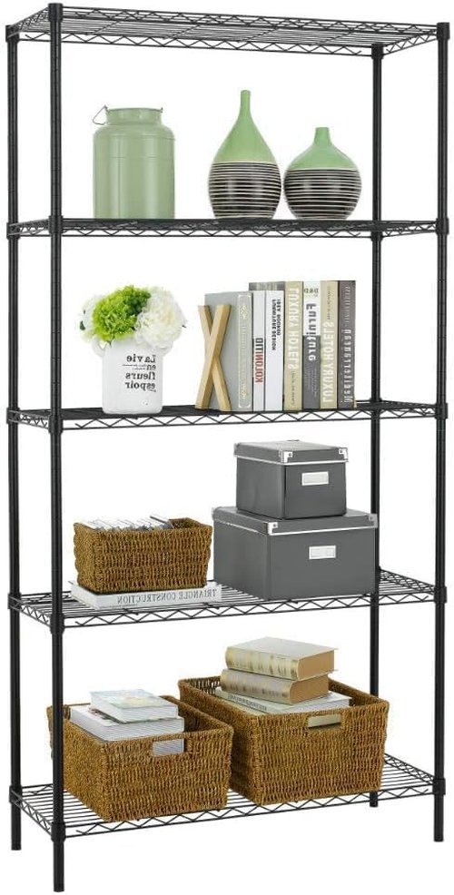 BestOffice 5-Tier Wire Storage Shelves - Heavy-Duty Metal | Adjustable Racks | 36x14x72 | Black | Holds Up to 1000 lbs | Easy No-Tool Assembly for Home & Garage