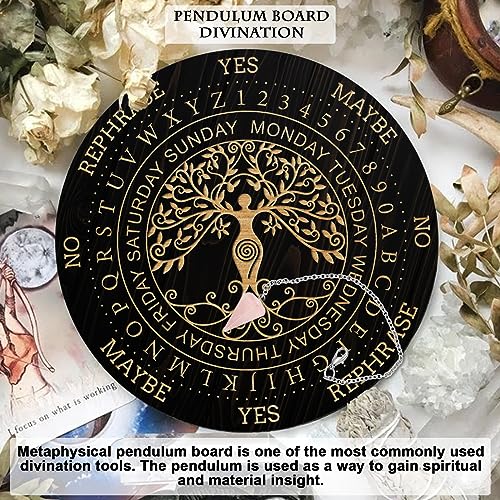 Wooden Pendulum Board Set with Crystal Necklace - Tree of Life Divination