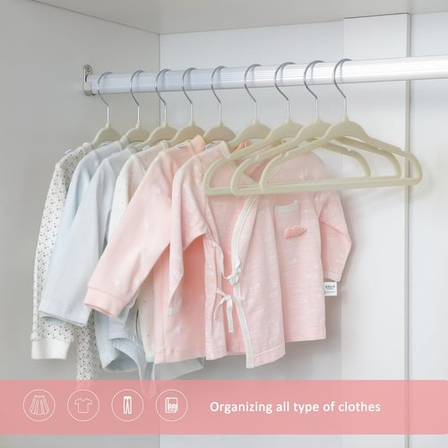 ManGotree Baby Velvet Clothes Hangers - Space-Saving Non-Slip Design for Kids | 30 Pack in Beige