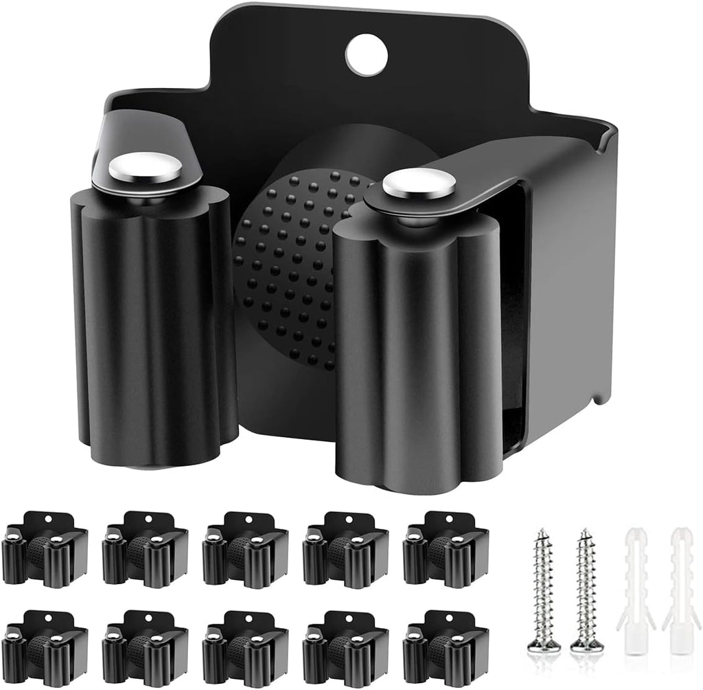 Verdenu Broom Holder Wall Mount - 10 Pack Stainless Steel Mop Organizer for Kitchen & Garage Storage | Black