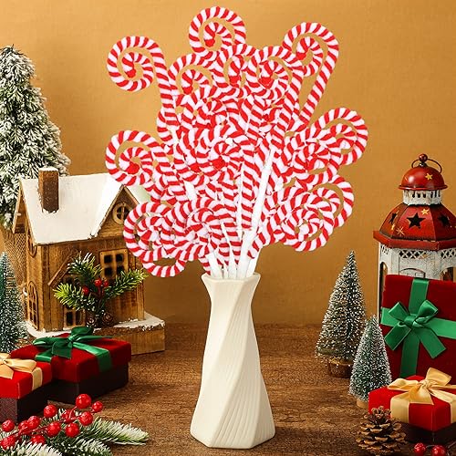 Gerrii 12-Pack Red & White Candy Cane Christmas Tree Decorations 16" Tree Picks
