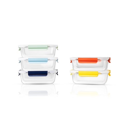 CEYWA 5-Pack 36oz Glass Food Storage Containers with Lids - Borosilicate Glass Meal Prep Container - Airtight, Leak-Proof Reusable Food Prep Containers, Microwave, Freezer, Oven Safe & BPA Free