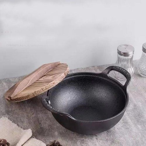 VONOTO 11 inch Cast Iron Wok with Lid and Handles, Grilling Wok, Use in the Oven, on the Stove, or on the Grill (Wok with Lid 11 inch)