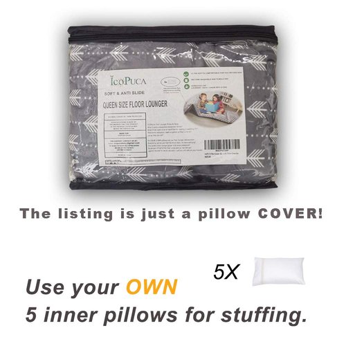 ICOPUCA Floor Lounger Pillow casing for boy Girl, Soft Minky Plush, Arrow Print, Cover/Sleeve Only! Perfect Reading and Watching TV Cushion - Excellent for Sleepovers, Queen Size;