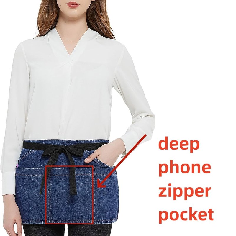 Aiden Brothers 100% Cotton Denim Unisex Waist Apron, 7 Pockets with Zipper Pocket & Pen Pocket, 13" X 25" (Blue)