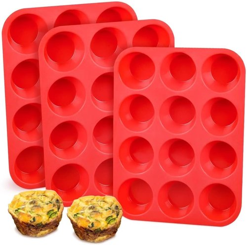CAKETIME Silicone Muffin Pan - 12-Cup Nonstick Baking Tray Set | Food Grade Silicone, 3 Pack