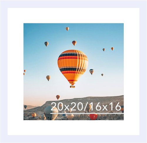JCJMY 20x20 Picture Frame - White Frame with 16x16 Mat for Wall Display | Shatter-Resistant Plexiglass