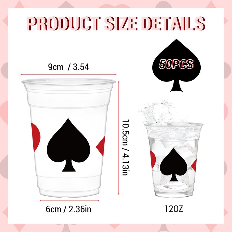 50 Pcs Casino Theme Cups, Plastic Las Vegas Party Cup 12 oz for Casino Party Decorations Las Vegas Night Themed Holiday Party Game Supplies