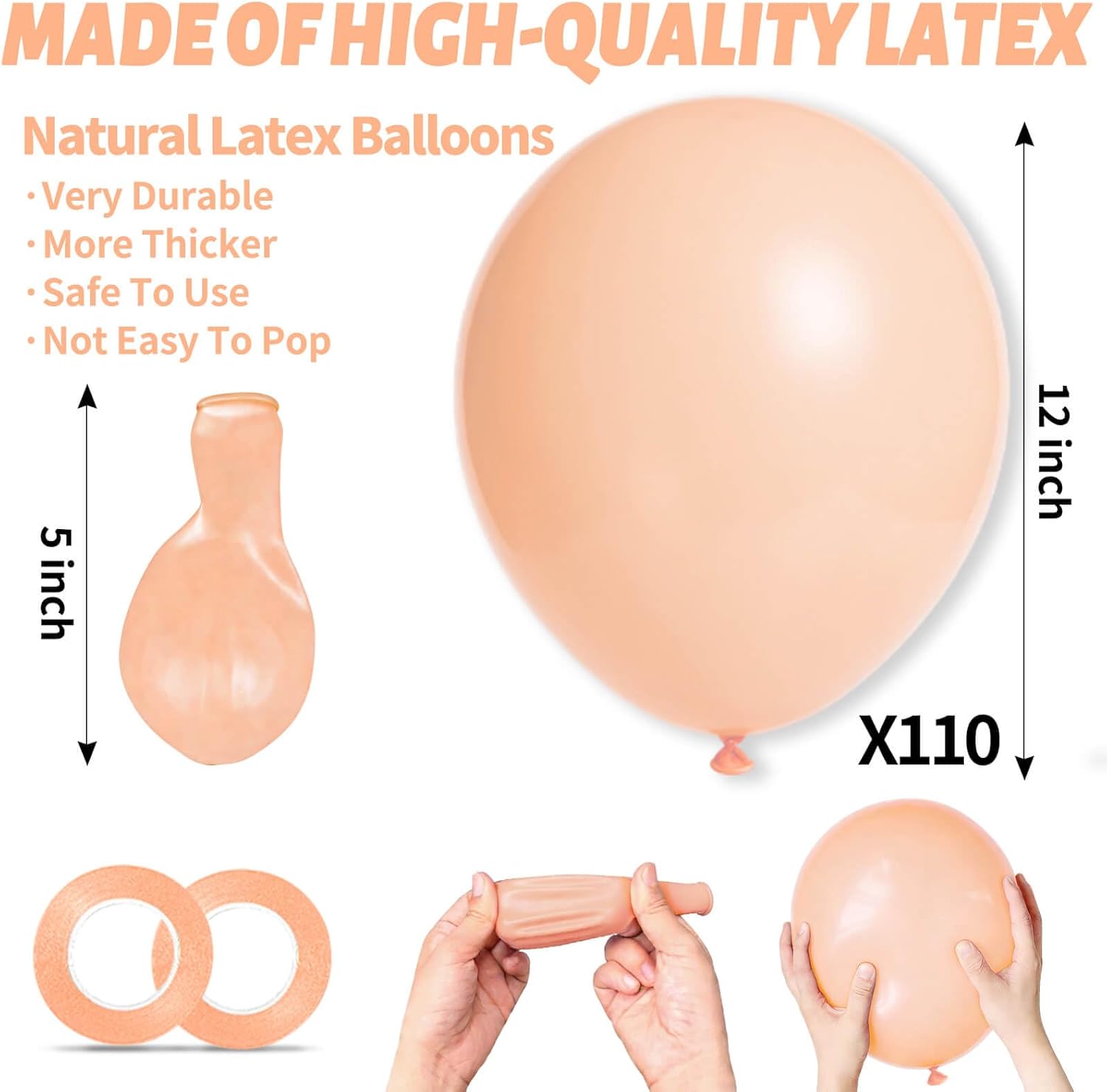 Pastel Orange Balloons by 110pcs - 12 Inch Latex Balloons for Birthday Parties & Baby Showers