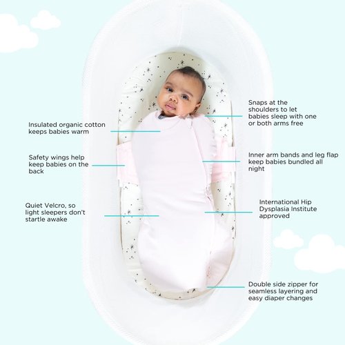Happiest Baby SNOO Comforter Sleep Sack - 100% Organic Cotton Baby Swaddle Blanket - Doctor Designed Promotes Healthy Hip Development (Graphite, XL)