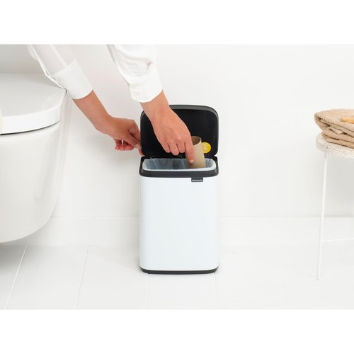 Brabantia Bo XS Lift Open Trash Can | 1.1 Gal / 4L | White | Wall-Mountable/Free Standing Bedroom, Bathroom, Nursery Trash Can, Removable Inner Bucket, Non-Slip Base | + Trash Bags