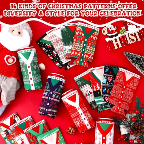 Maxcheck 16 Pcs Christmas Ugly Sweater Beer Can Cooler Sleeves for 12 oz – Sweater Variation