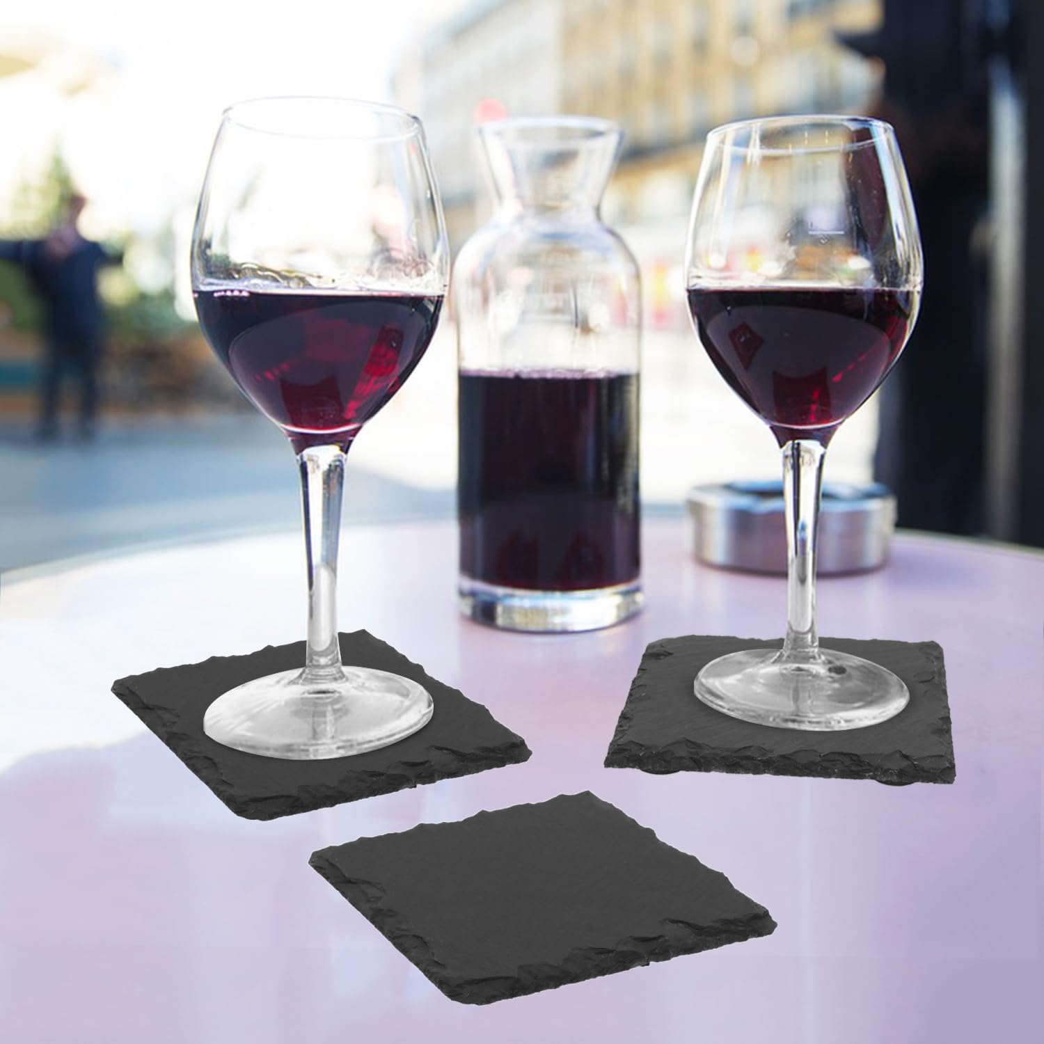 60 Pack 4 Inch Square Slate Coasters,Coasters for Drinks, Black Stone Coaster with Anti-Scratch Bottom, Ideal for Home Decor, Bar, Housewarming Gifts, and Laser Engraving KUKLIPJIM