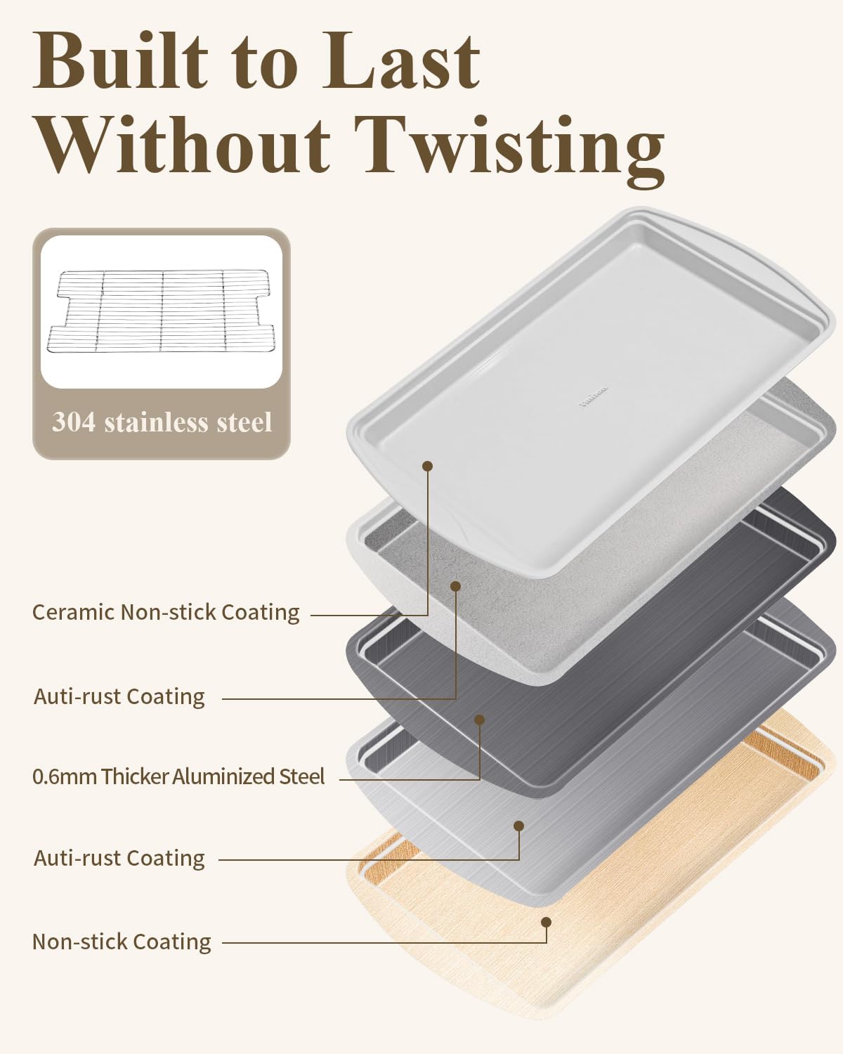 Nonstick Crisp Baking Tray - Ceramic Coating Jelly Roll Cookie Sheet Pan | 15x10, PTFE & PFOA Free, Oven Safe 550°F, Dishwasher Safe, Aluminized Steel, Pistachio Green