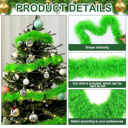 4 Pack Lime Green Christmas Garland (65.6 ft each, 262 ft total) Non-Lit PET Greenery for Indoor/Outdoor Decor