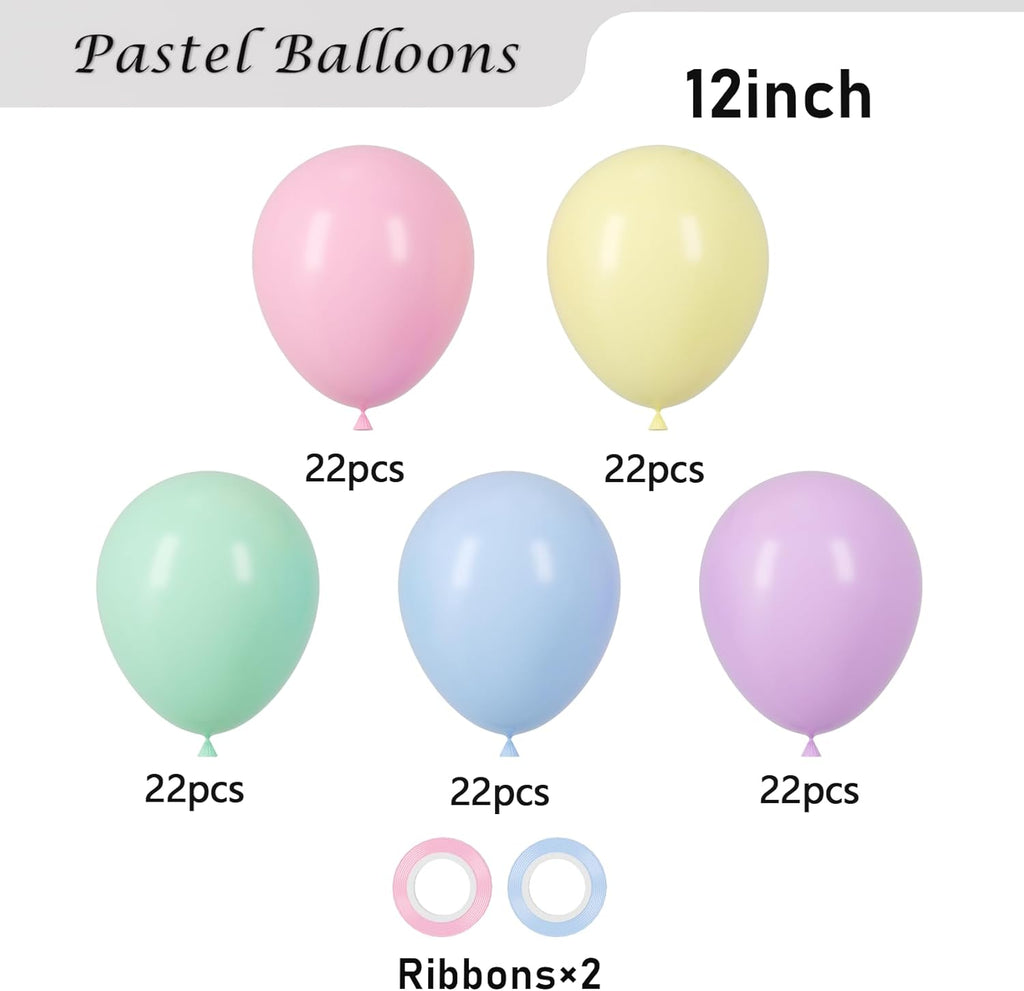 Voircoloria 110pcs Pastel Balloons - 12 Inch Macaron Latex for Weddings, Birthdays & Celebrations