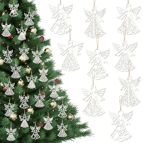 Wooden Angel Christmas Ornaments Set - Rustic Holiday Tree Decorations, 30 Pieces