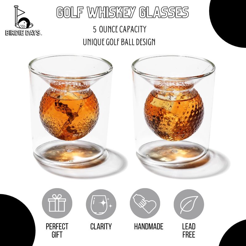 Golf Whiskey Gift Set | Crystal Decenter with 2 Double Wall Crystal Clear Glasses|Perfect Golf Gift Set | 700ml Decanter with two 5oz Golf themed Whiskey Cups