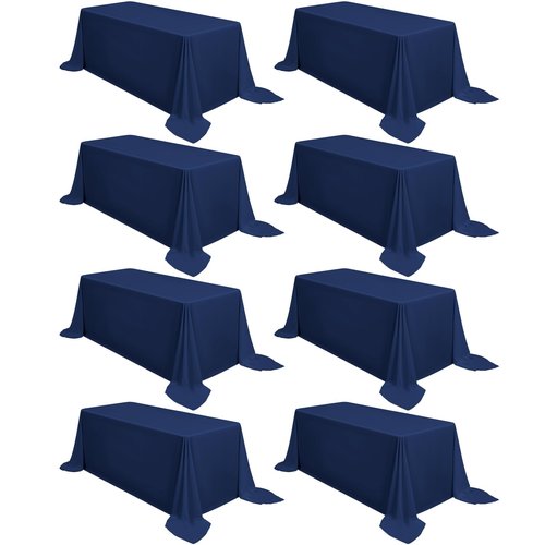 FXKS 8 Pack Rectangle Tablecloth 90 x 132 inch Navy Blue Polyester Table Cloth for 8 Feet Tables,Washable Fabric Stain and Wrinkle Resistant Table Cover Table Clothes for Wedding Parties Banquet