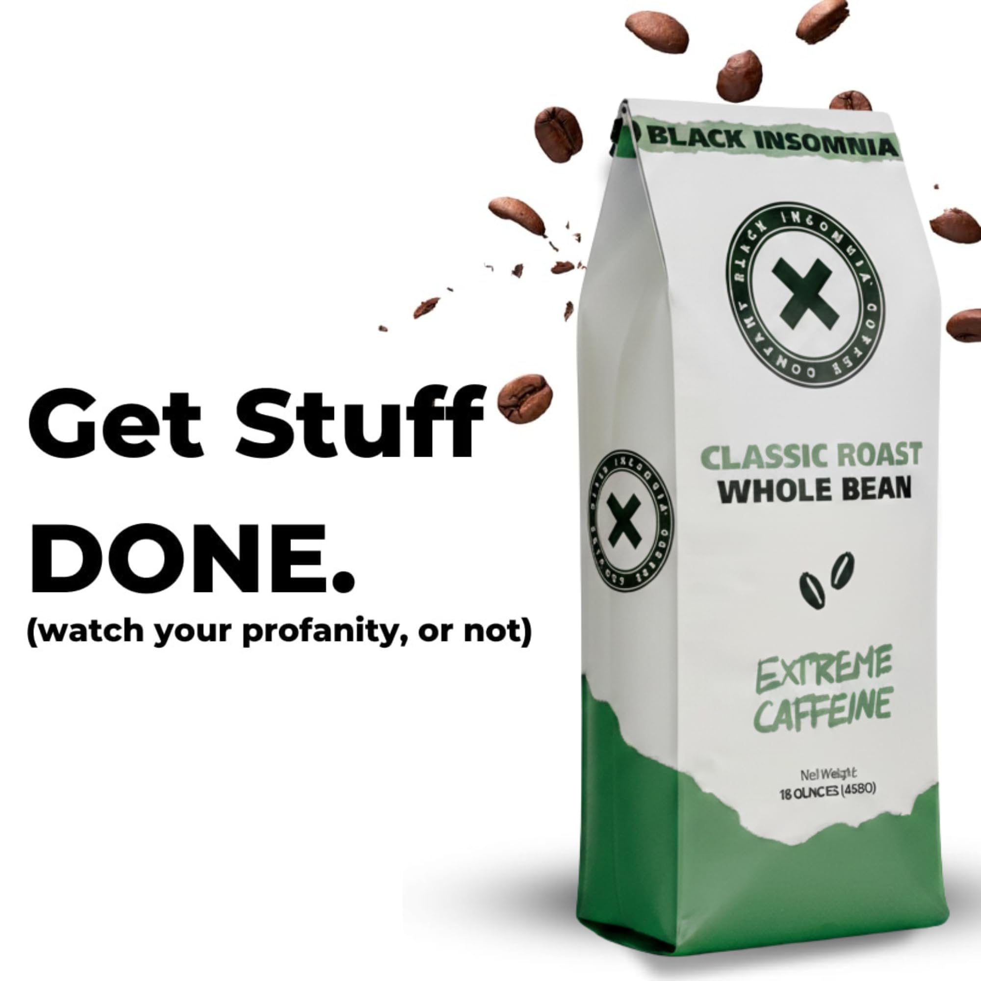 Black Insomnia Classic Roast Whole Bean Coffee - The Strongest Coffee in the World - 1lb Bag (Pack of 1)