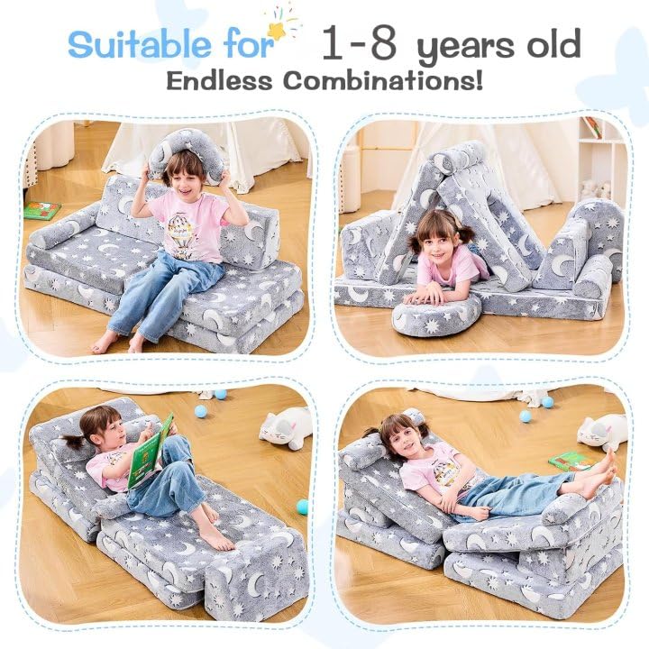 10-Piece Glow-in-the-Dark Modular Kids Play Couch for Toddlers