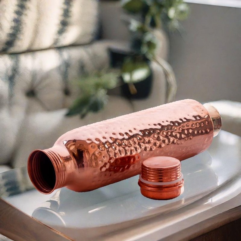 2activelife Hammered Design Pure Copper Water Bottle Seamless Leakproof Water Bottle For Home, Office, Hotel, Travelling and Gifting Drink More Water and Immediately Reap the Health - 33.81 Fl Oz