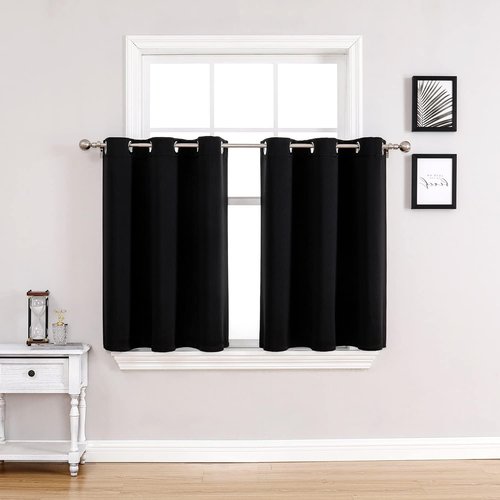 ChrisDowa Small Window Curtains - Grommet Thermal Insulated Room Darkening Panels (Black, 36 x 24 Inch)