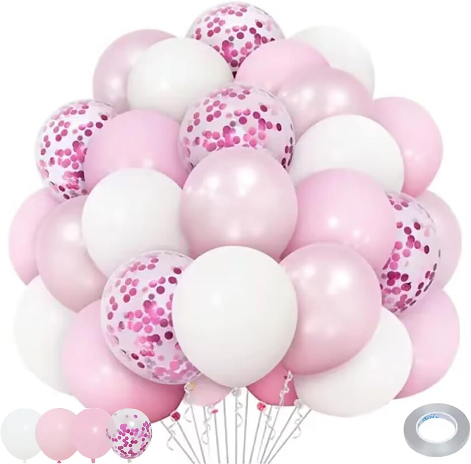 Skiennix 12-Inch Light Pink & White Balloons - Confetti Balloons for Weddings & Baby Showers