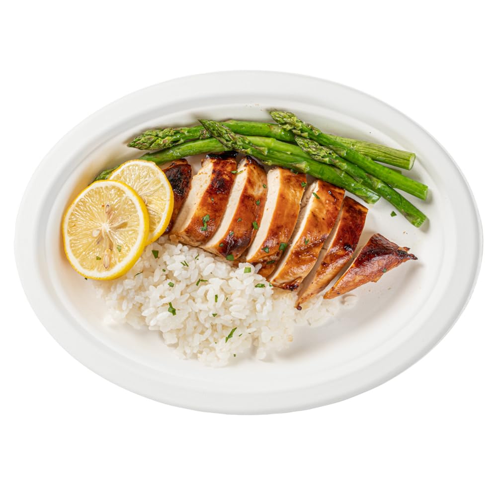 Restaurantware Pulp Safe No PFAS Added 10.4 x 7.8 Inch Medium Oval Plates 100 Disposable Plates - Home Compostable Microwavable And Freezable White Bagasse Plates For Hot And Cold Foods