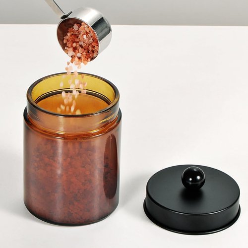 Amber Glass Qtip Holder - Apothecary Jar Qtip Dispenser with Metal Lid | 3-Pack Bathroom Organizer Set