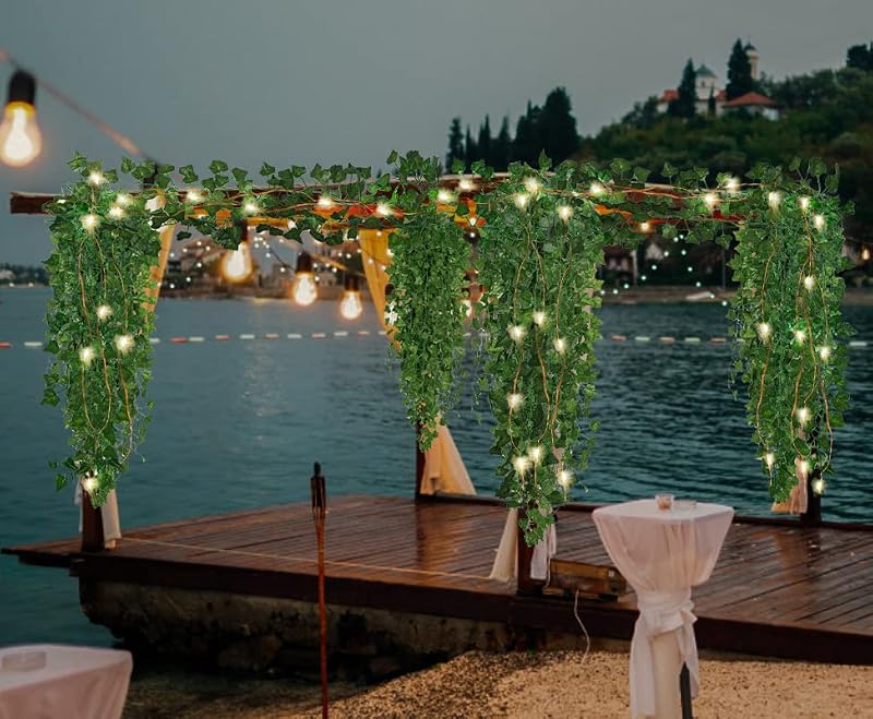 Artificial Ivy Vines with 100 LED String Lights - 12 Pack Fake Garland
