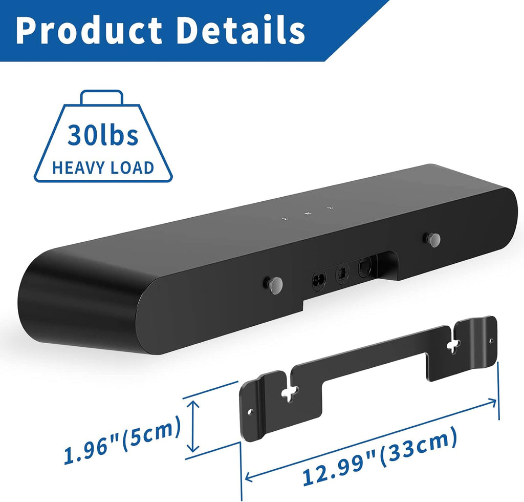 Sonos Ray Soundbar Mount - Heavy Duty Floating Wall Bracket for Easy Installation | Black
