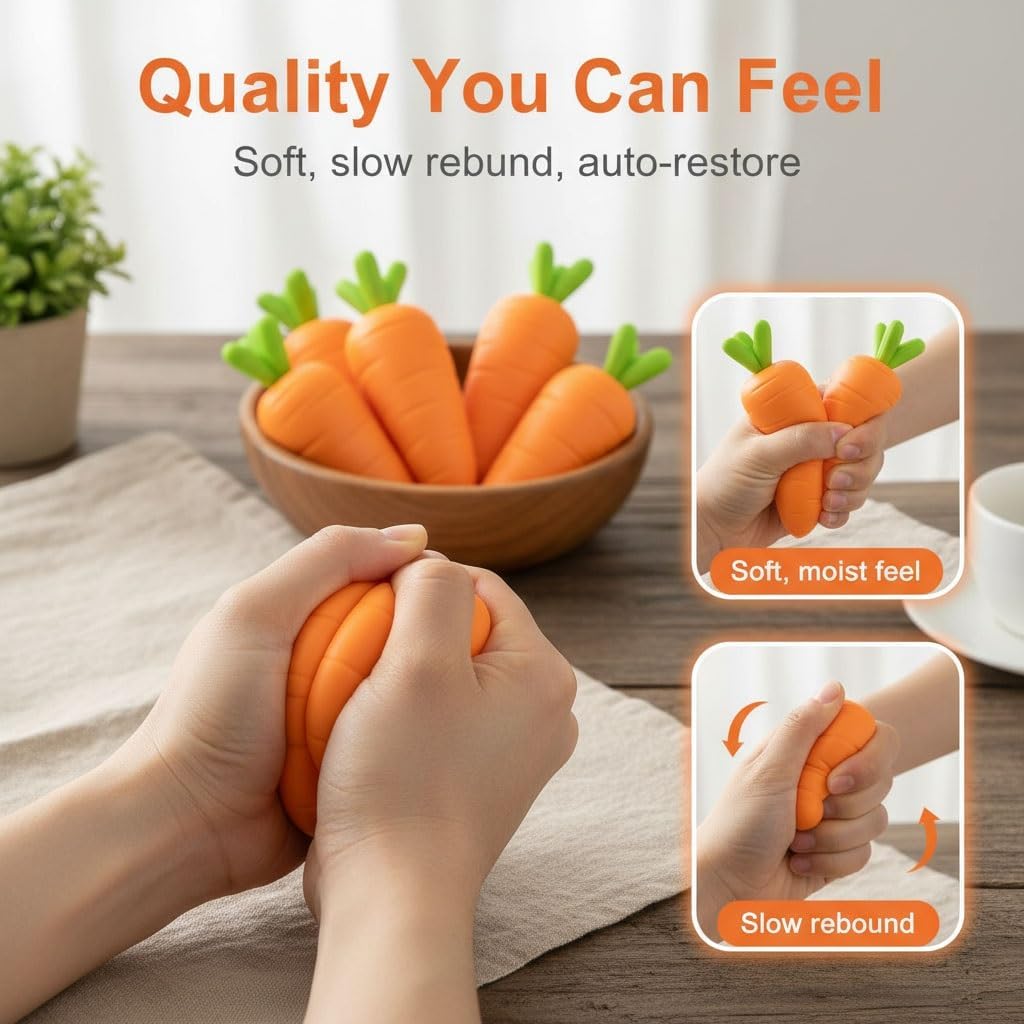 Skiennix Carrot Stress Relief Toy - Realistic Moldable Fidget Ball for Easter Gifts | Giant Size