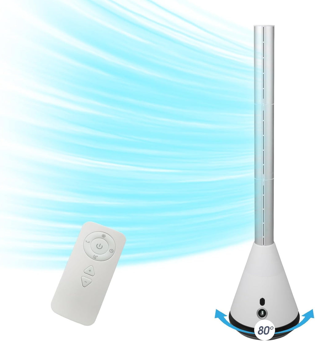 Skiennix Bladeless Tower Fan - 80° Oscillation, 9 Speeds & Remote Control | Ideal for Home & Office
