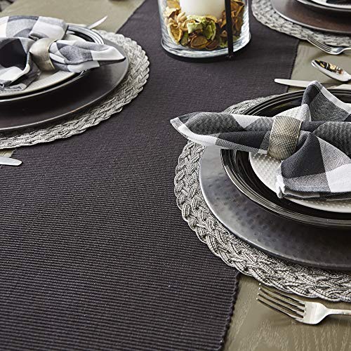 DII Black 13x72 Inch Ribbed Cotton Table Runner for Dining Tables