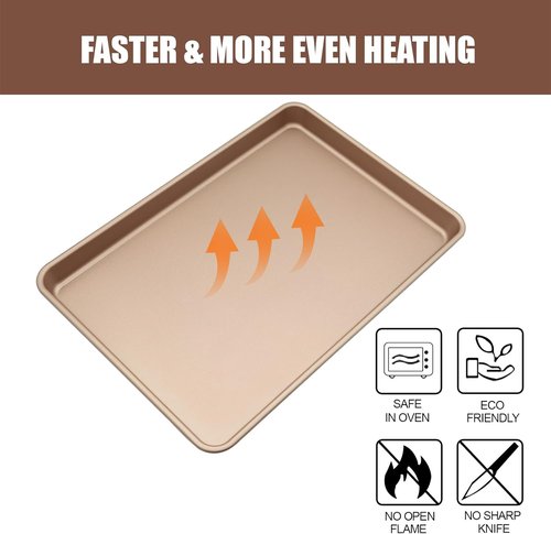 Heavy Duty 3-Pack Nonstick Carbon Steel Baking Sheet Set - Large 17.8"x12" & Medium 15.7"x10.8" Gold Pans for Oven & Roasting