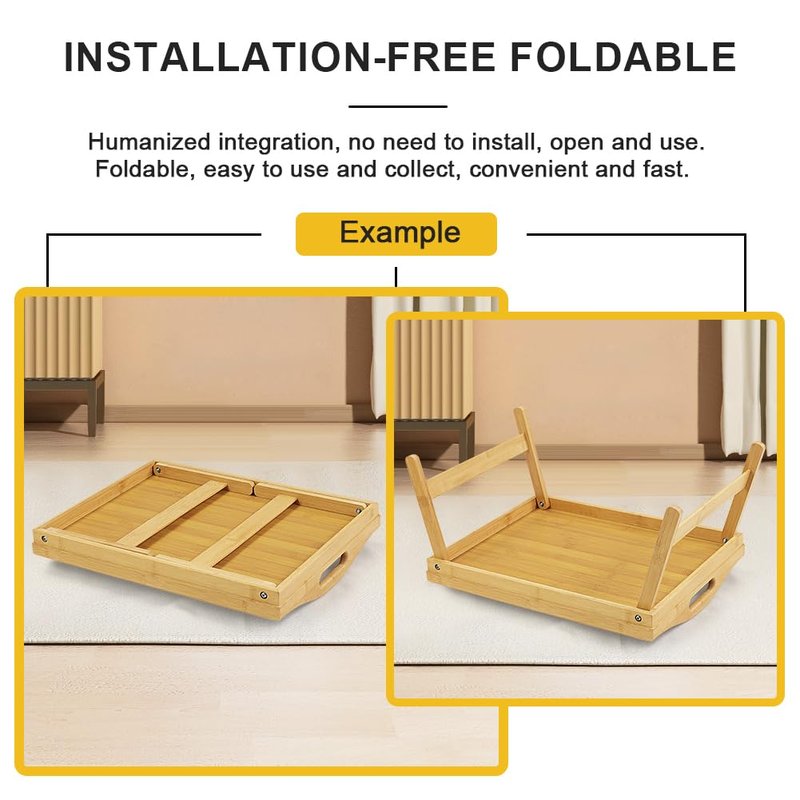 WKWKER Bamboo Bed Tray Table with Folding Legs Set of 2 Foldable Breakfast Tray Portable Serving Table Laptop Snack Drawing Breakfast Trays for Bed (Set of 2)