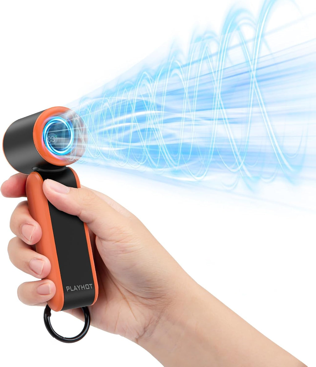 PlayHot Portable Mini Fan - Lightweight 5-Speed Handheld Fan | 3000mAh Rechargeable, 10-Hour Battery Life, Ideal for Travel & Outdoor Activities (Orange)