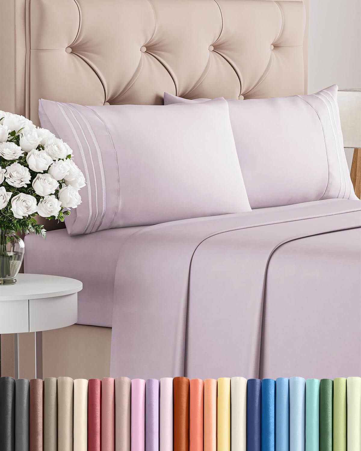Queen Size 4-Piece Sheet Set | Skiennix Comfy Breathable Cooling Bed Sheets - Luxury Light Lavender - Deep Pockets, Soft & Wrinkle-Free