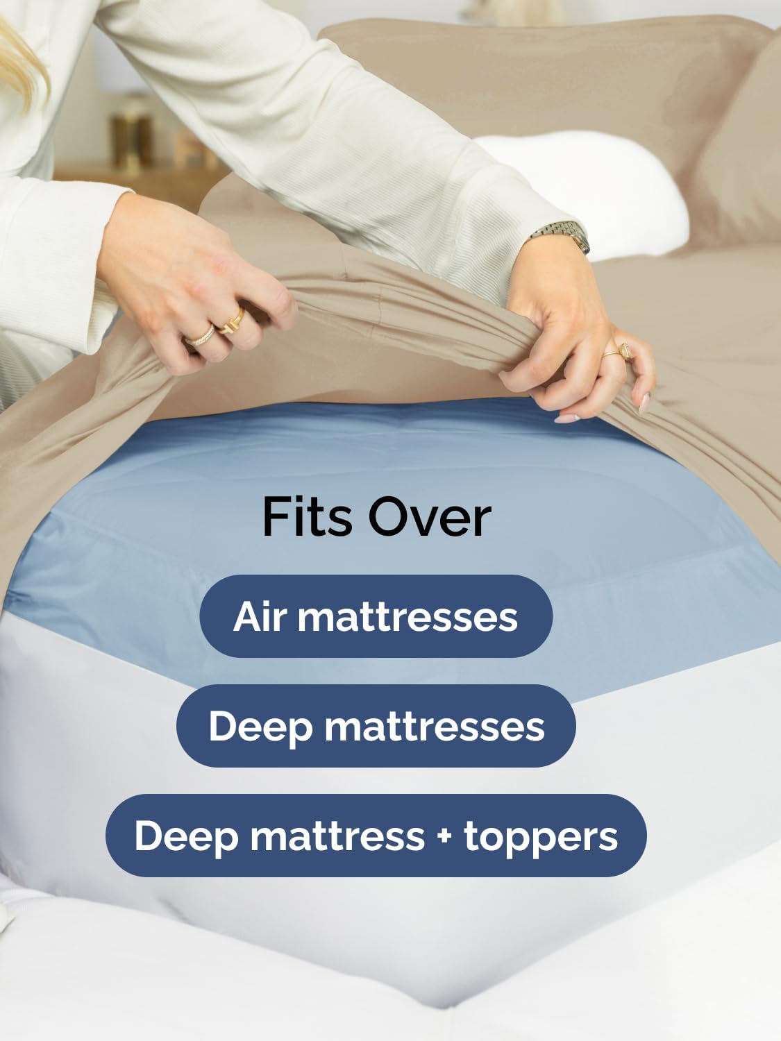 Skiennix Extra Deep Queen Sheet Set | 6-Piece Breathable Cooling Bedding - Soft, Wrinkle-Free Comfort - Cream