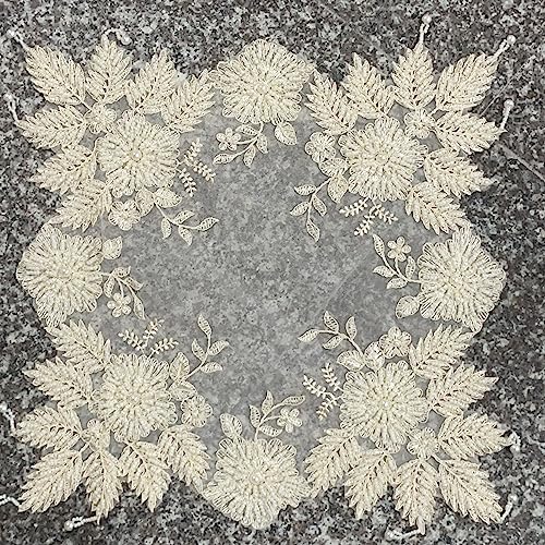 VIRFONOR Beige 23.6x23.6 in Handmade Beaded Lace Doilies (Pack of 4) – Table Mat for Coffee Pot Vase Decor