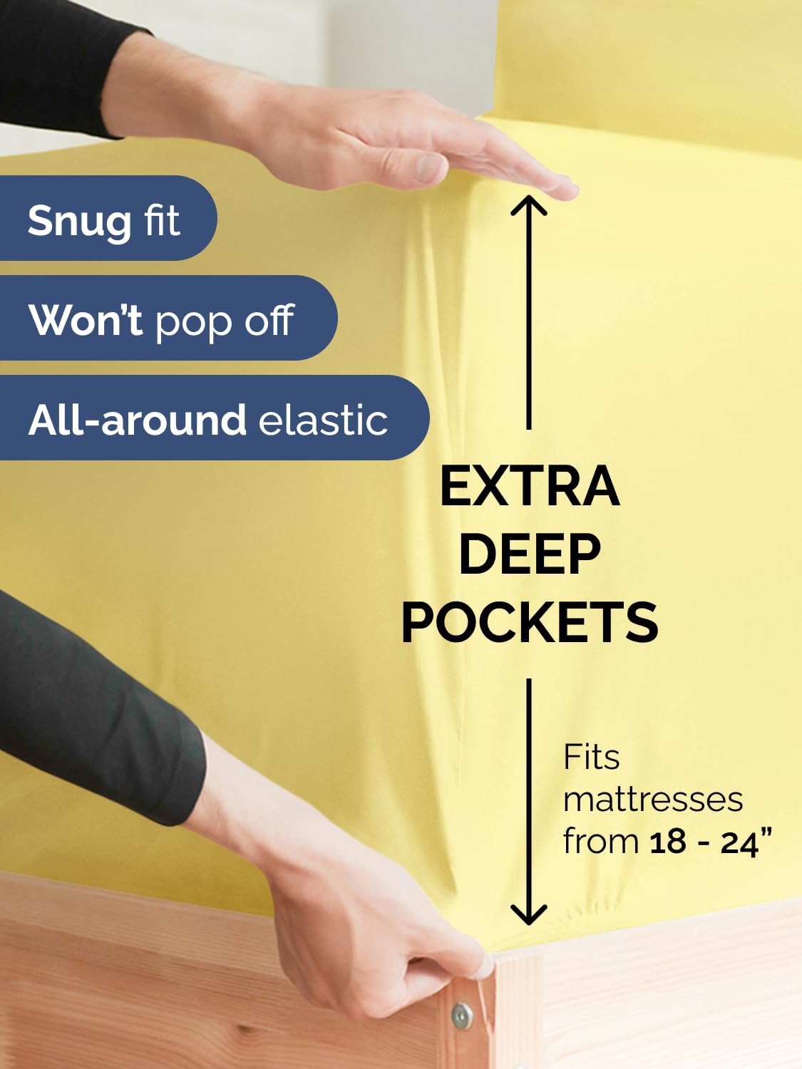 Skiennix Extra Deep Twin Sheet Set - 4 Piece Breathable Cooling Bedding - Soft, Wrinkle-Free Yellow