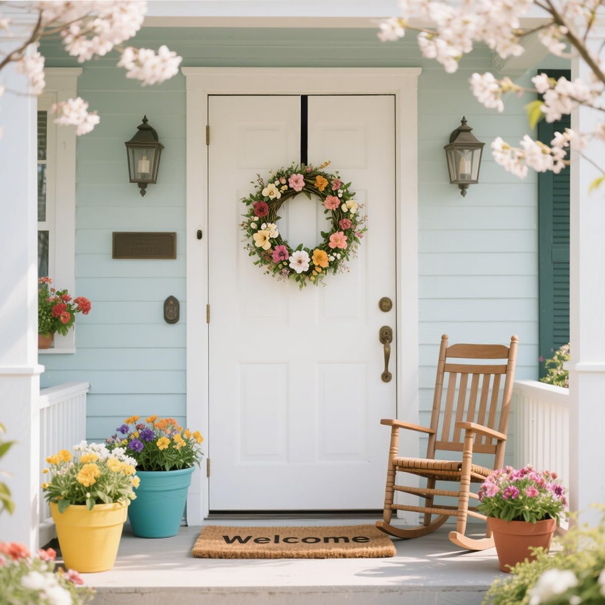 Sattiyrch 15" Wreath Hanger - Sturdy Steel Over The Door Hook for Front Door | Silver Finish