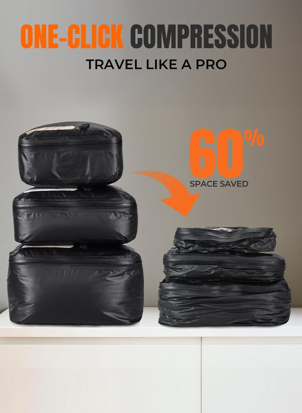 Skiennix Vacuum Bags for Travel - Wireless Pump Included, IP67 Waterproof, 3 Pack for Space Saving Storage
