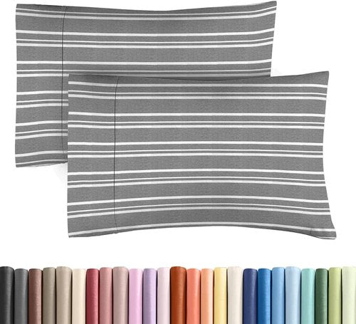 King Standard Pillow Cases - Ultra-Soft Hotel Quality Covers | Fade-Free & Wrinkle Resistant - Set of 2 - Grey Stripes