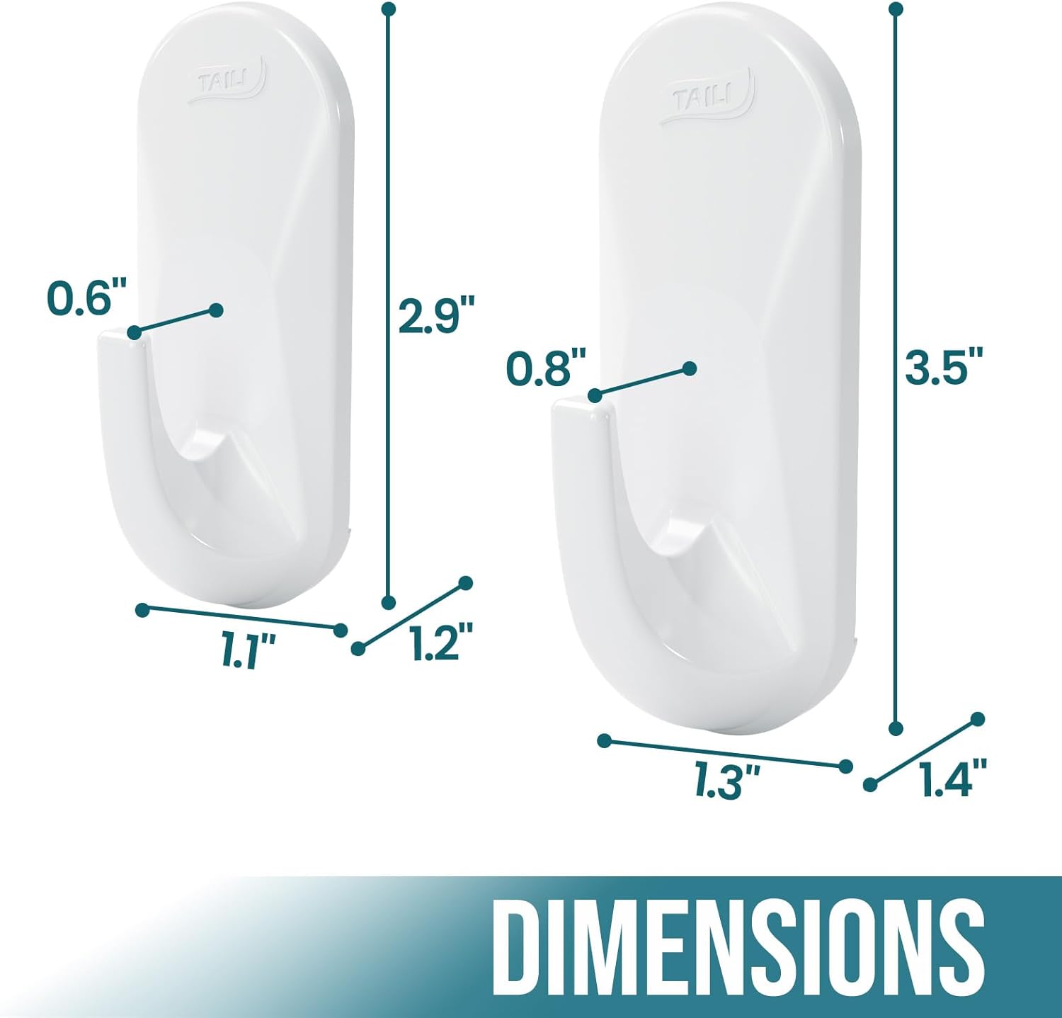 TAILI Heavy-Duty Sticky Hooks - Removable & Reusable Utility Hooks for Painted Walls | White, 5 lb Capacity